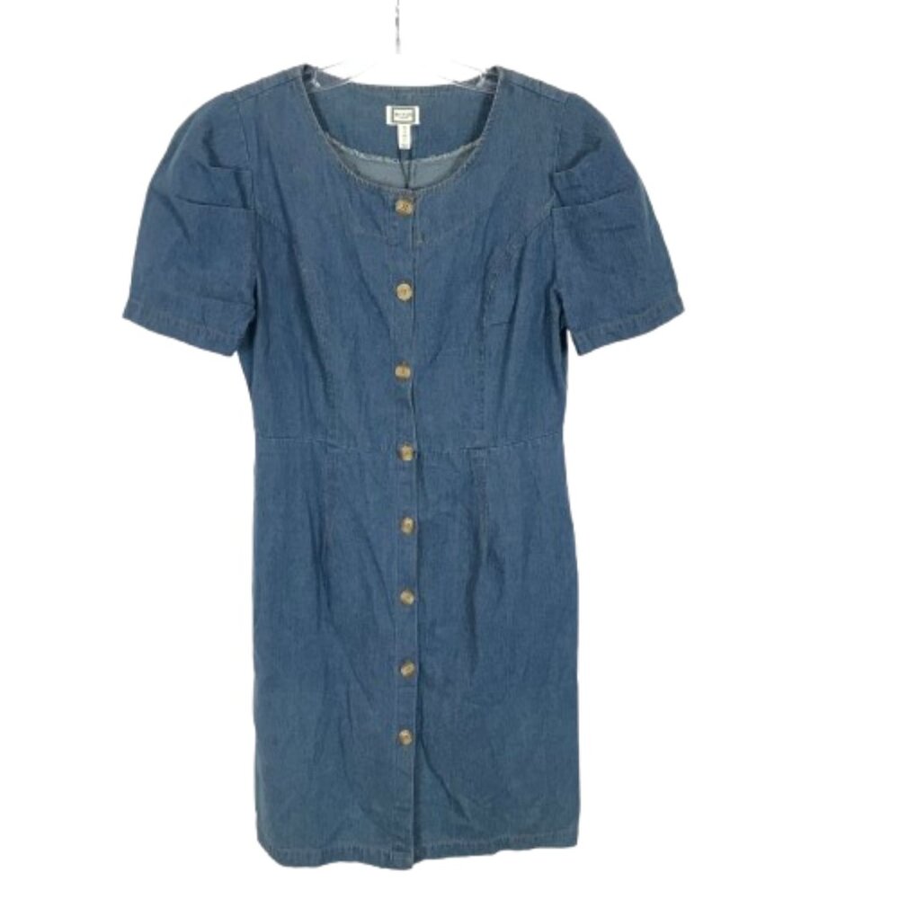 NWT Womens Size Medium Movint Light Blue Puff Sleeve Denim Jean Sheath Dress NEW